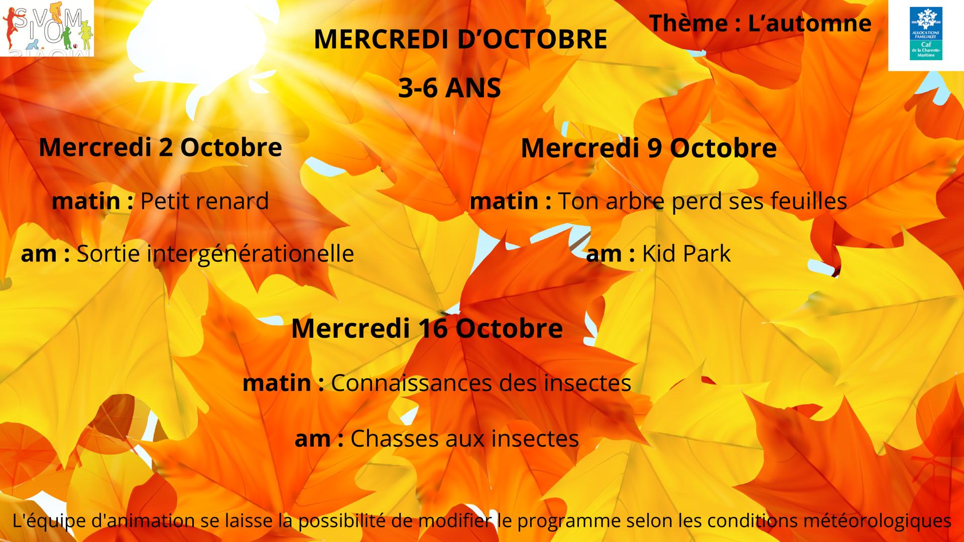 Programme meschers mercredis d octobre - 6 ans