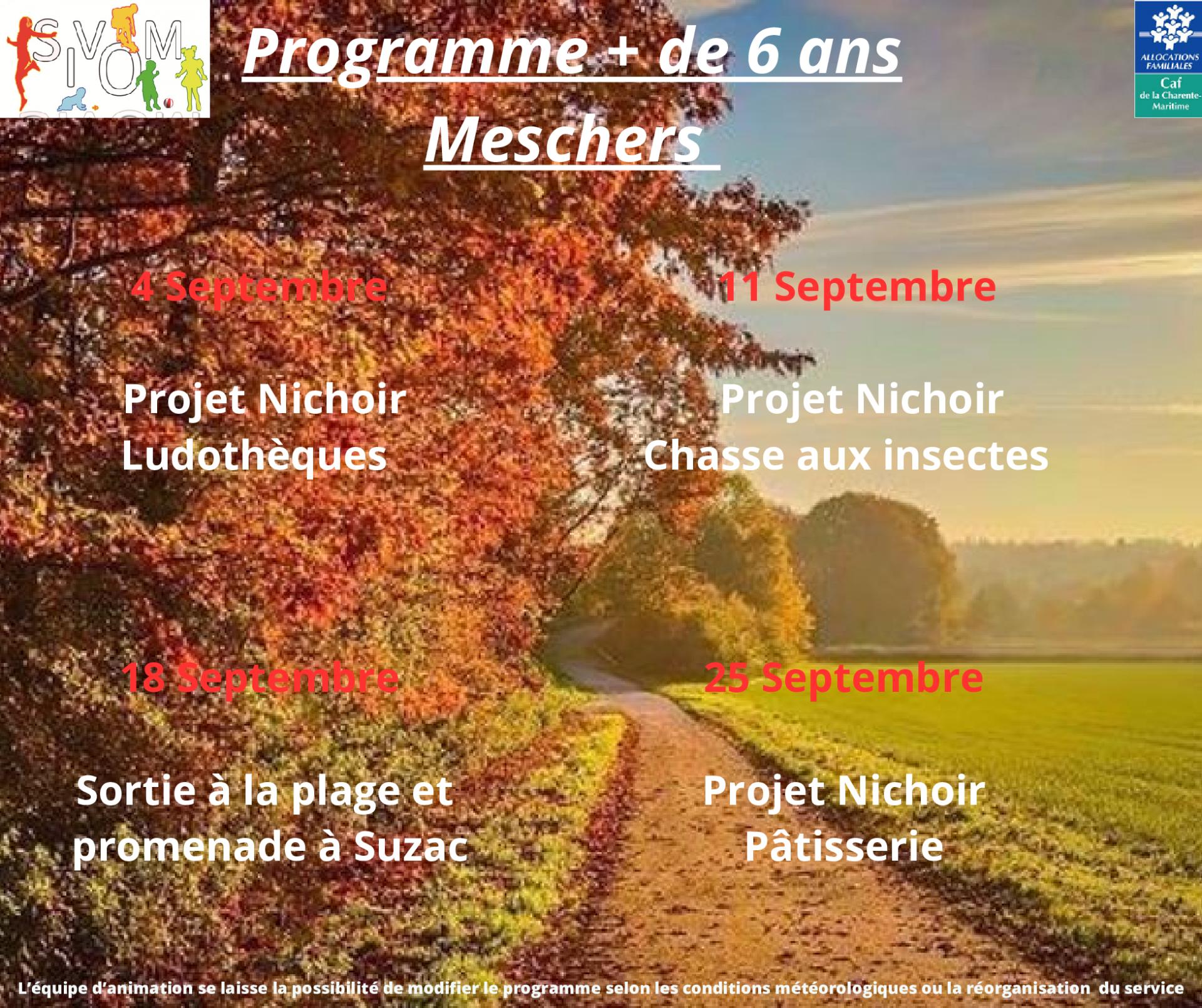 Programme meschers mercredis septembre + 6 ans