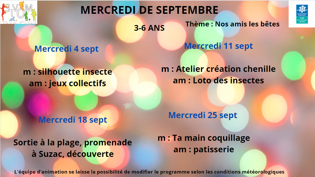 Programme meschers mercredis septembre - 6 ans