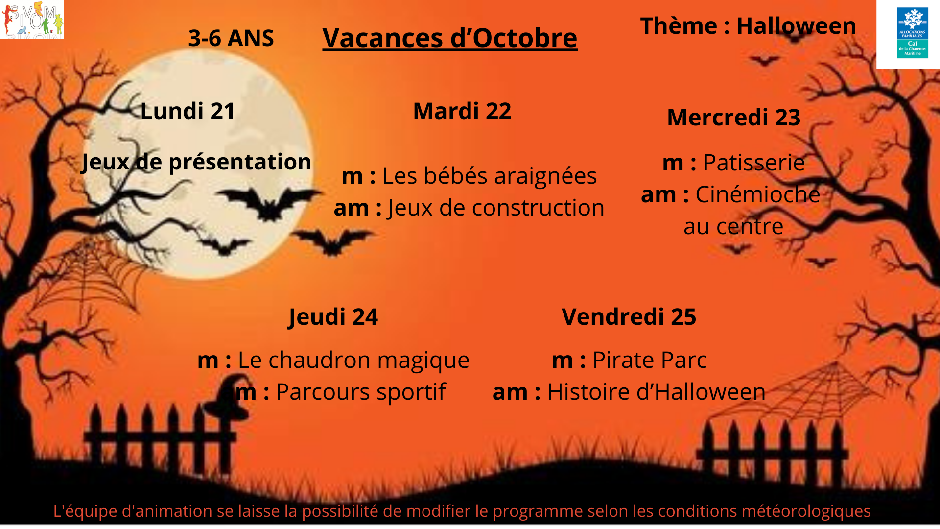 Programme semussac vacances d octobre 6 ans du 21 au 25 octobre