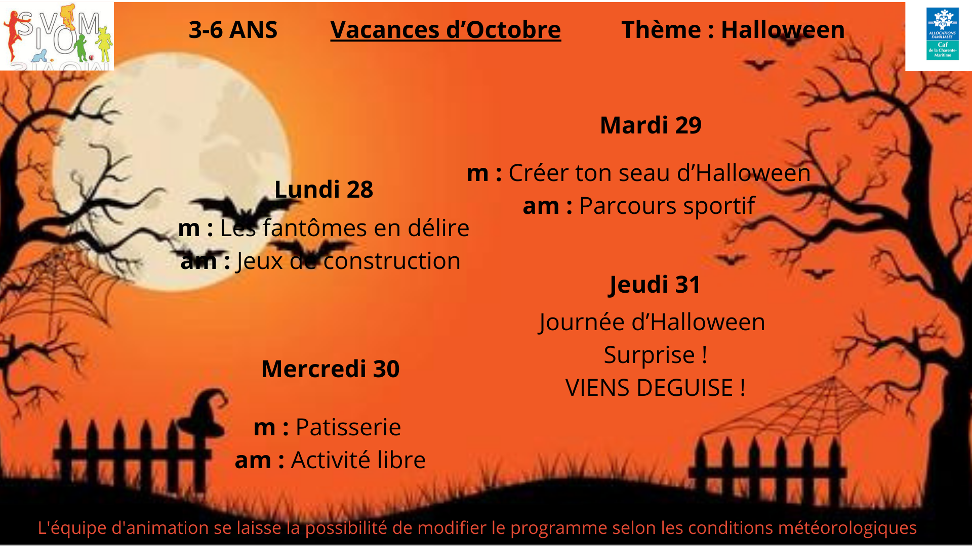 Programme semussac vacances d octobre 6 ans du 28 au 31 octobre