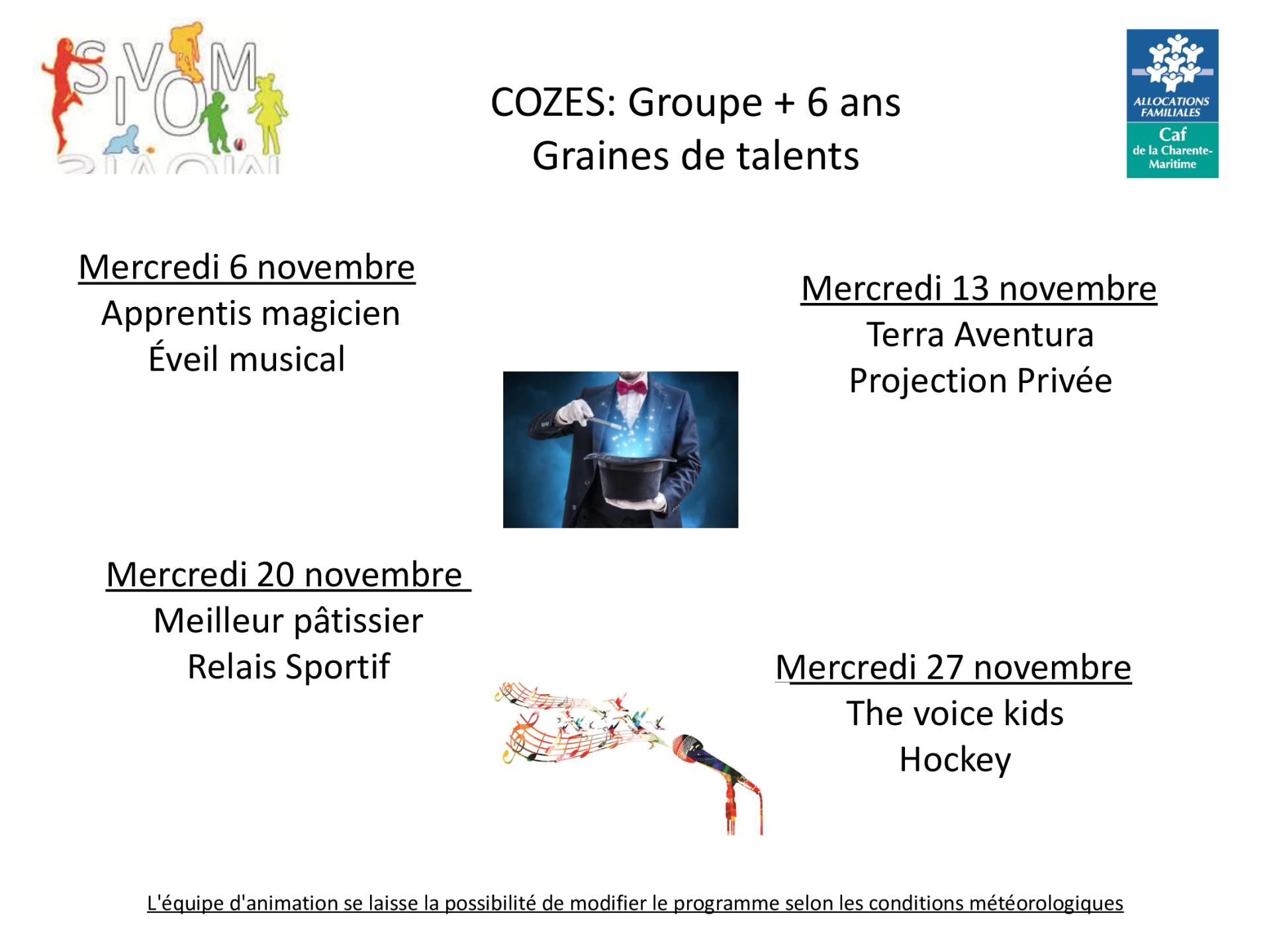 Programme cozes mercredis de novembre + 6 ans