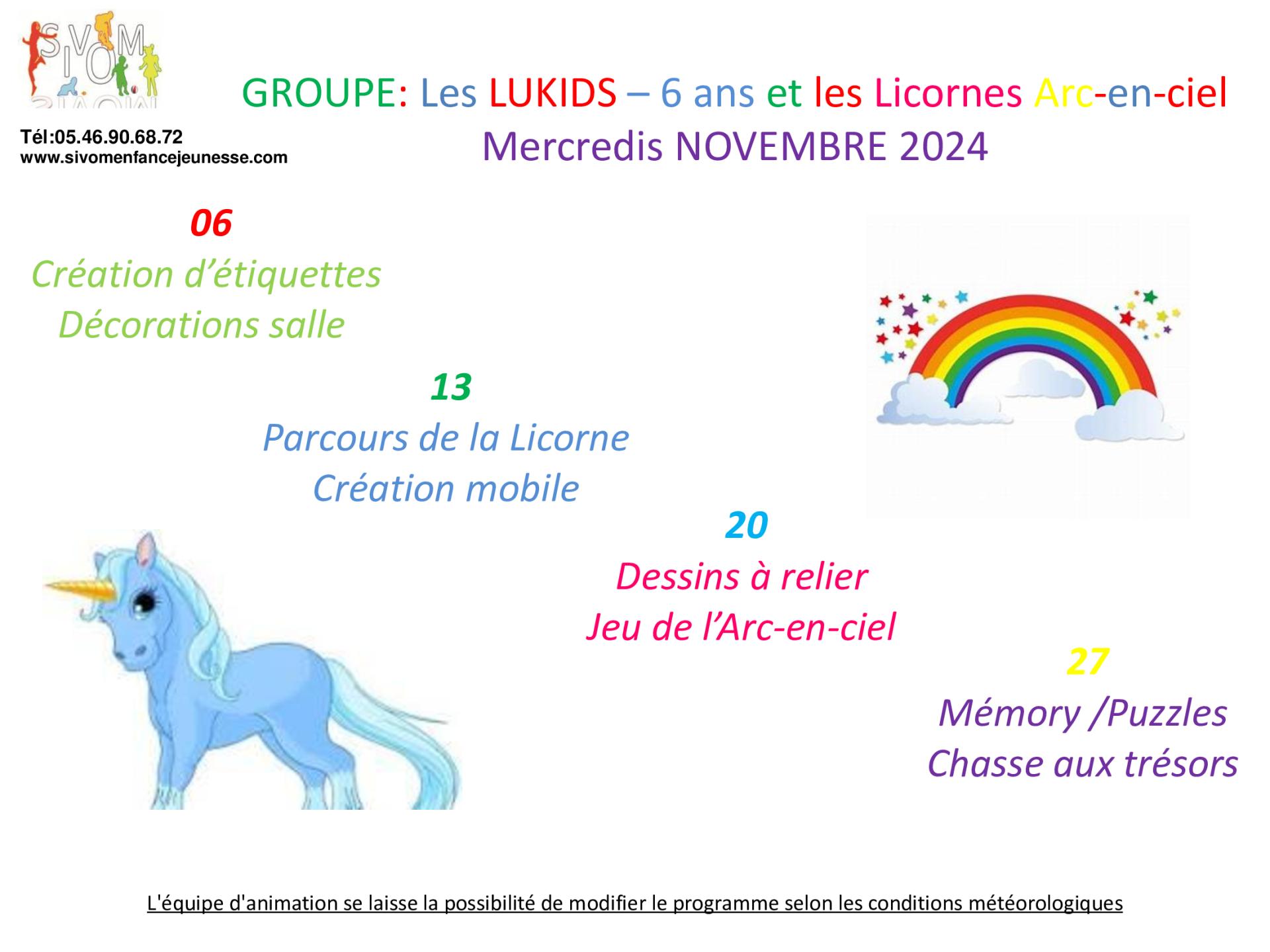 Programme cozes mercredis de novembre - 6 ans