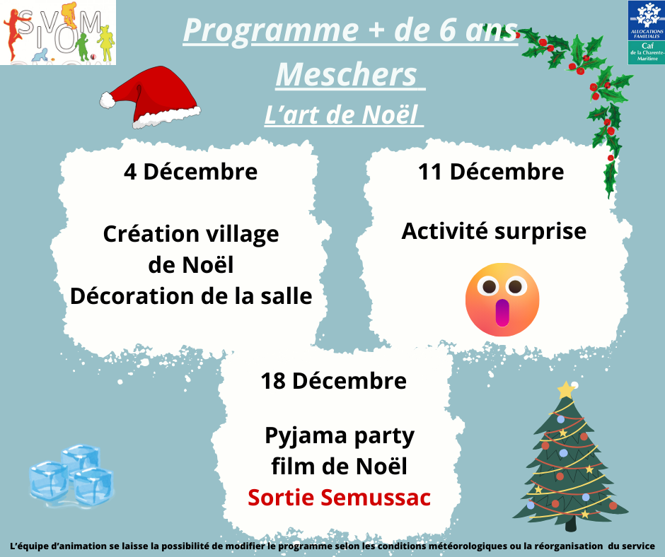 Programme meschers mercredis de decembre + 6 ans