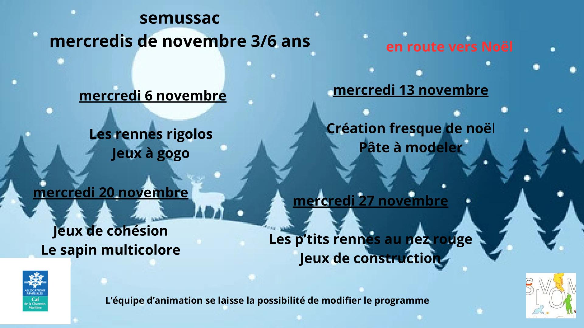 Programme semussac mercredis de novembre - 6 ans